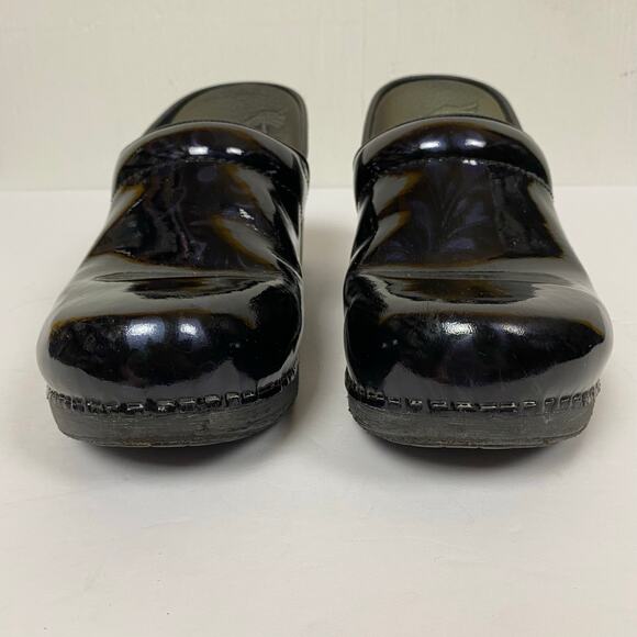 Dankso XP 20 Black Blue Floral Patent Leather Professional Slip On Clogs Size 10 - Picture 3 of 12
